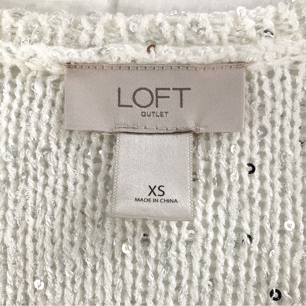 LOFT Outlet V-Neck Sweater
Size: XS, Off White/Silver Sequins, 3/4 sleeves - Picture 3 of 3